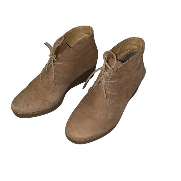 Lucky Brand Boots Womens 7.5 M Junes Desert Wedge Ankle Bootie Brown Leather - Picture 4 of 13